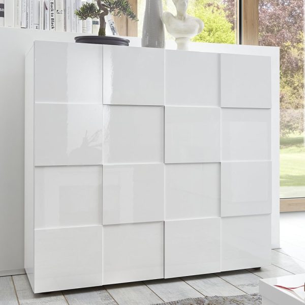 Aleta High Gloss Highboard With 2 Doors In White | Bed Sava