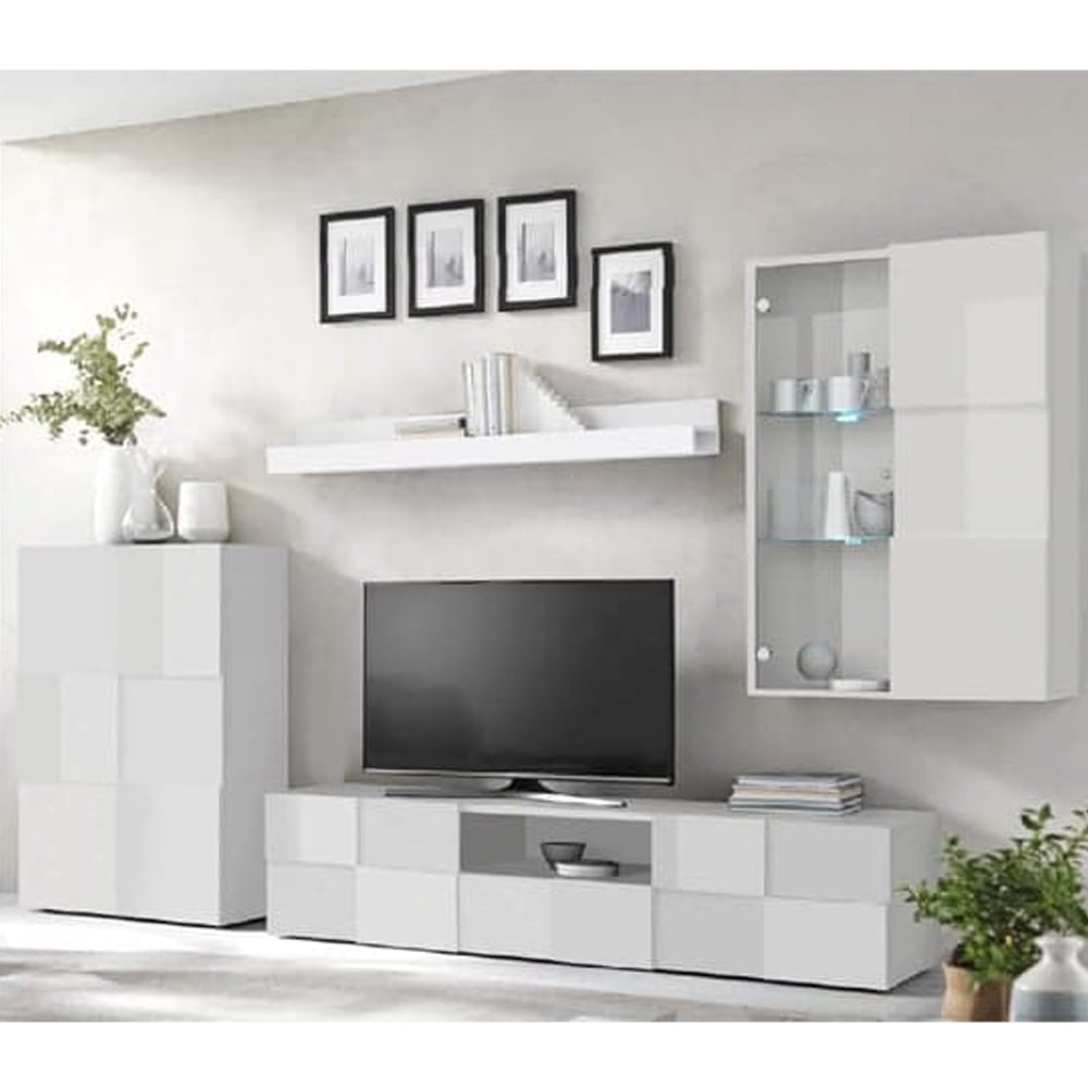 Aleta High Gloss Living Room Furniture Set In White