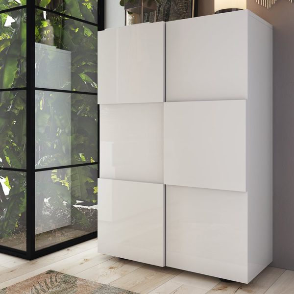 Aleta High Gloss Shoe Storage Cabinet With 2 Doors In White | Bed Sava