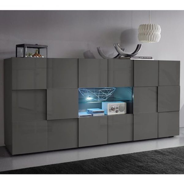 Aleta High Gloss Sideboard With 2 Doors 2 Drawers In Grey And LED | Bed Sava