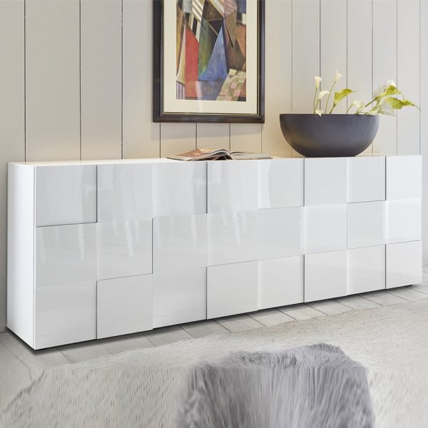 Aleta High Gloss Sideboard With 4 Doors In White | Bed Sava