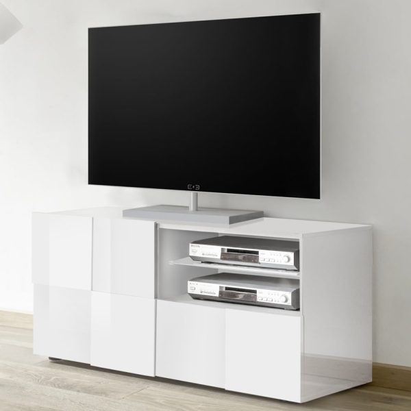 Aleta High Gloss TV Stand With 1 Door 1 Drawer In White | Bed Sava