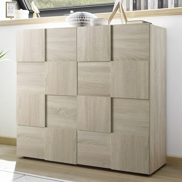 Aleta Wooden Highboard With 2 Doors In Sonoma Oak | Bed Sava