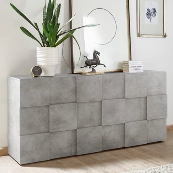 Aleta Wooden Sideboard With 3 Doors In Concrete | Bed Sava