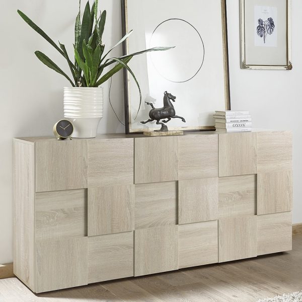Aleta Wooden Sideboard With 3 Doors In Sonoma Oak | Bed Sava