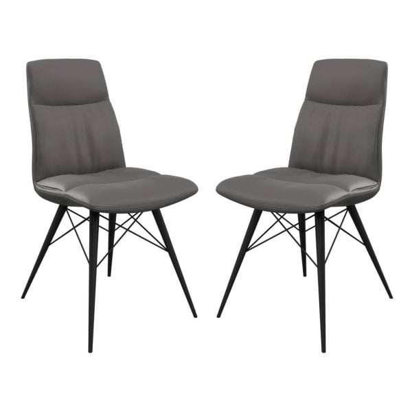 Alexander Grey Leather Dining Chairs In Pair | Bed Sava