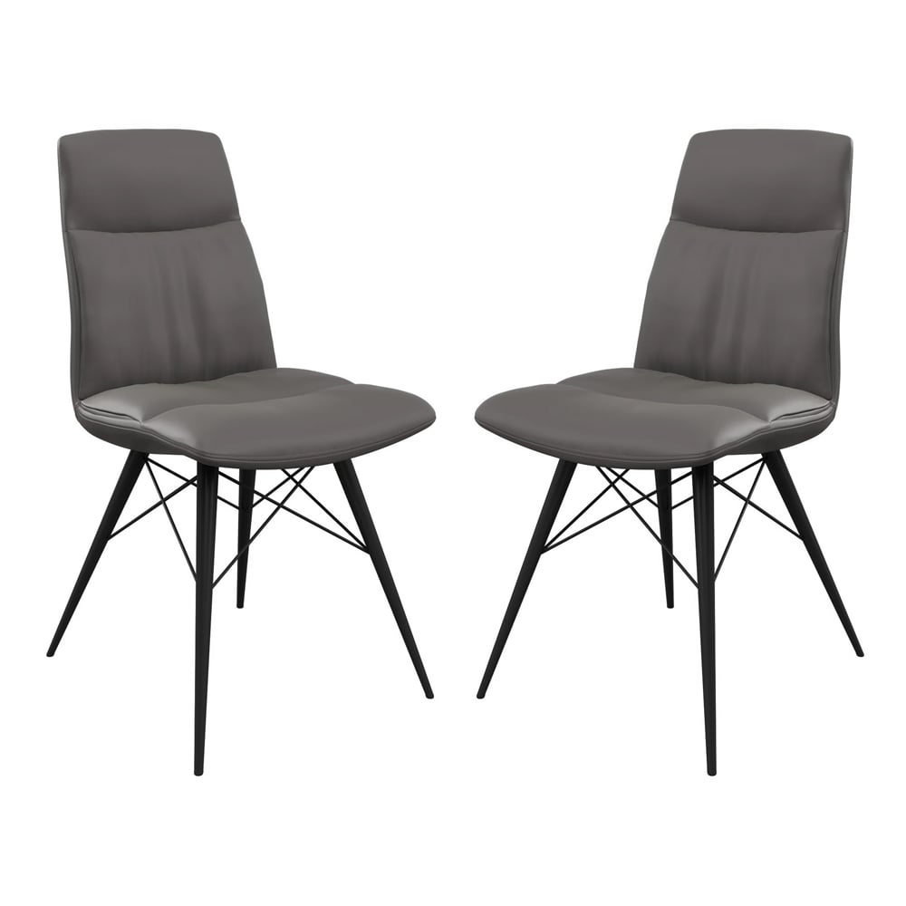 Alexander Grey Leather Dining Chairs In Pair