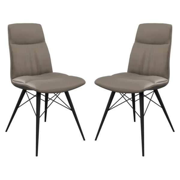Alexander Taupe Leather Dining Chairs In Pair | Bed Sava