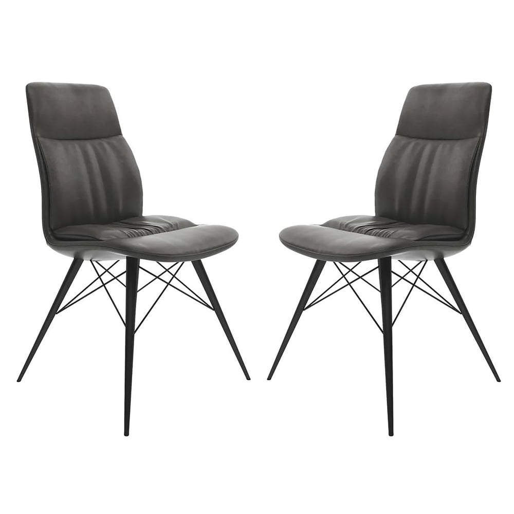 Alexander Vintage Grey Leather Dining Chairs In Pair
