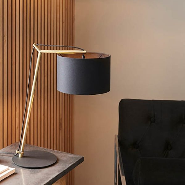 Alexandria Black Fabric Shade Table Lamp In Antique Brass | Bed Sava