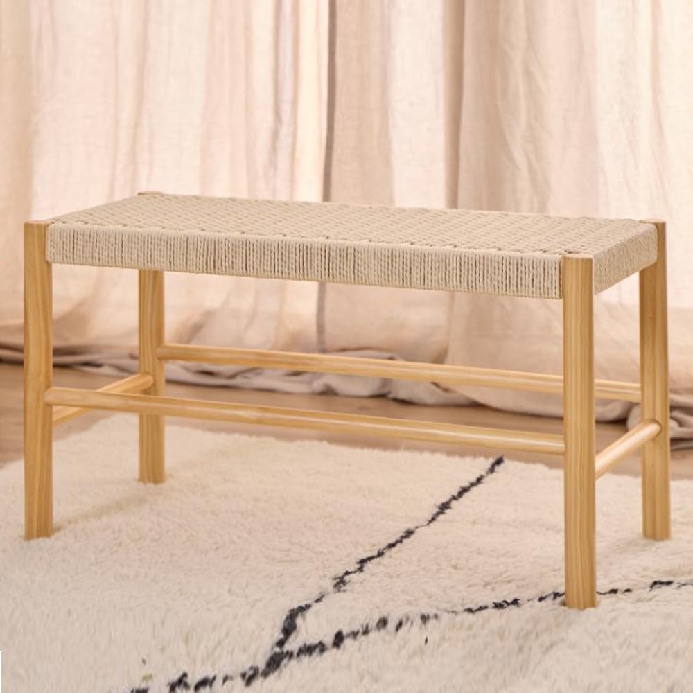 Algona Rattan Hallway Seating Bench With Wooden Frame In Oak