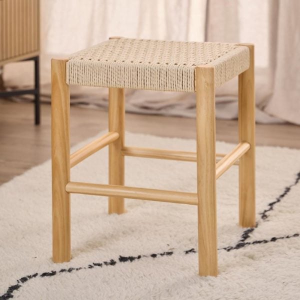Algona Rattan Stool With Wooden Frame In Oak | Bed Sava