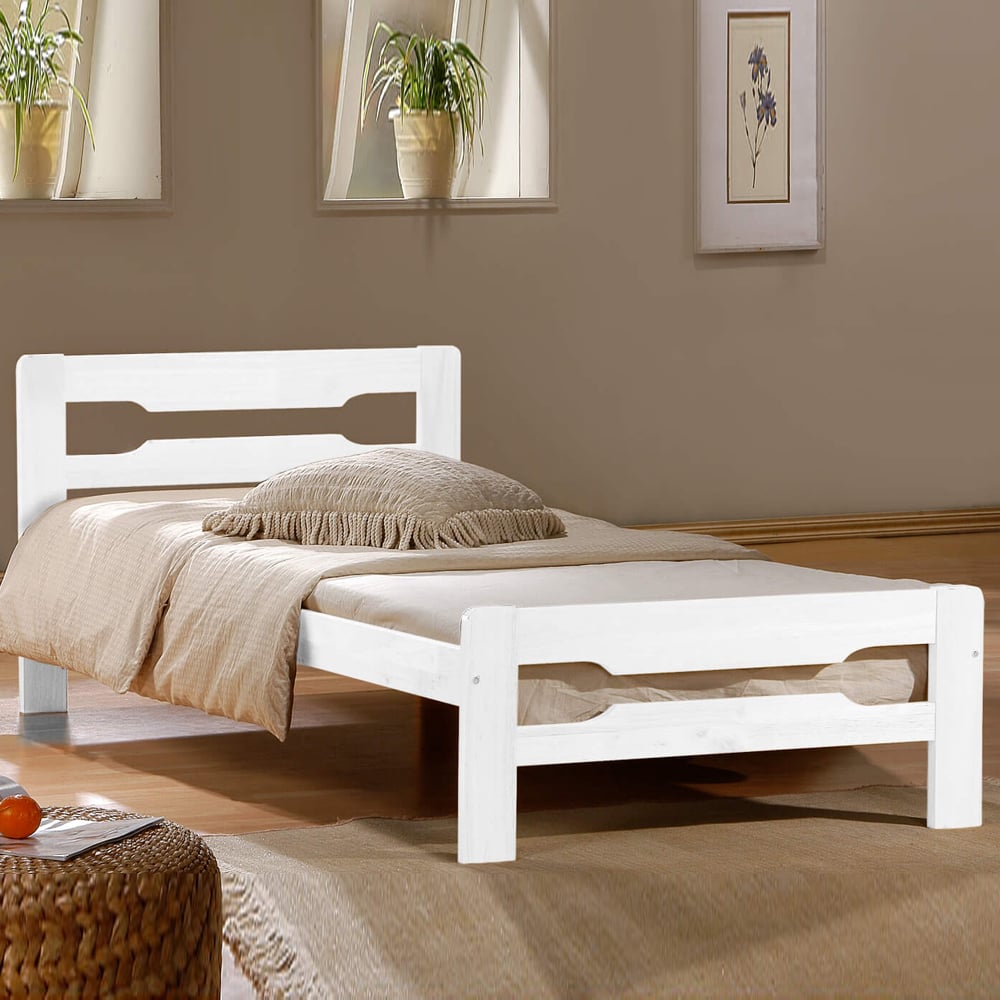 Algona Wooden Single Bed In White