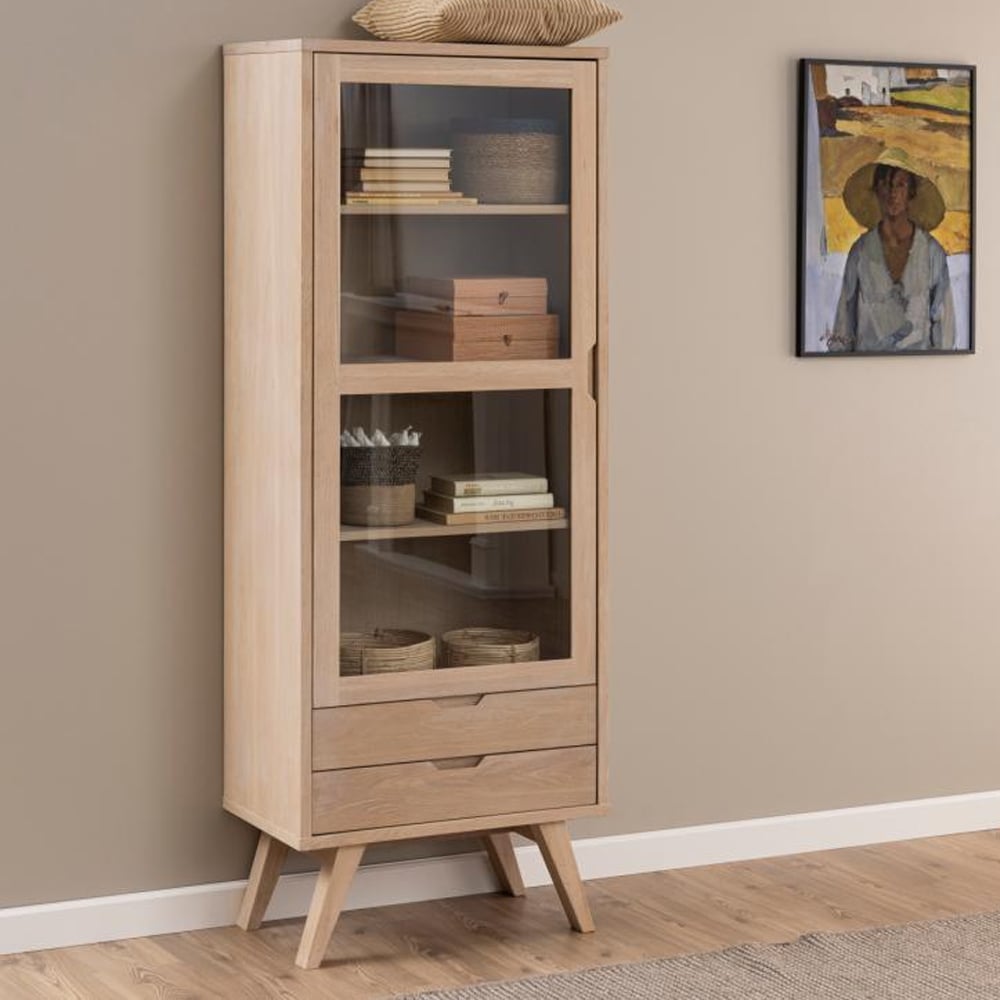 Alisto Tall Wooden Display Cabinet In Oak White