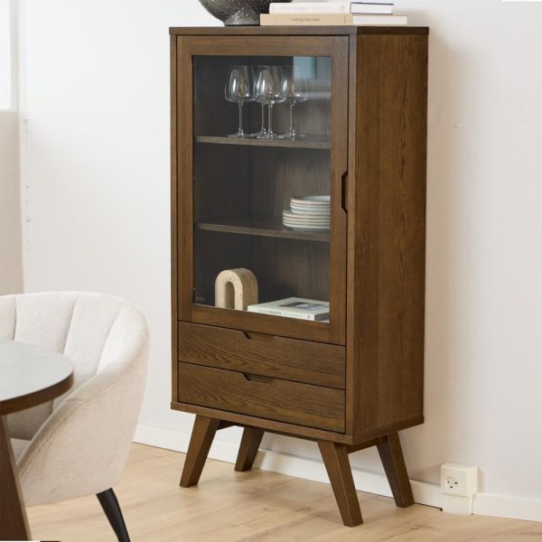 Alisto Wide Wooden Display Cabinet In Smoked Oak | Bed Sava