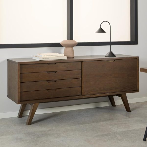 Alisto Wooden Sideboard With 4 Drawers 1 Door In Smoked Oak | Bed Sava