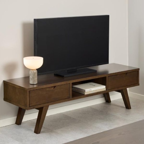 Alisto Wooden TV Stand With 2 Drawers In Smoked Oak | Bed Sava