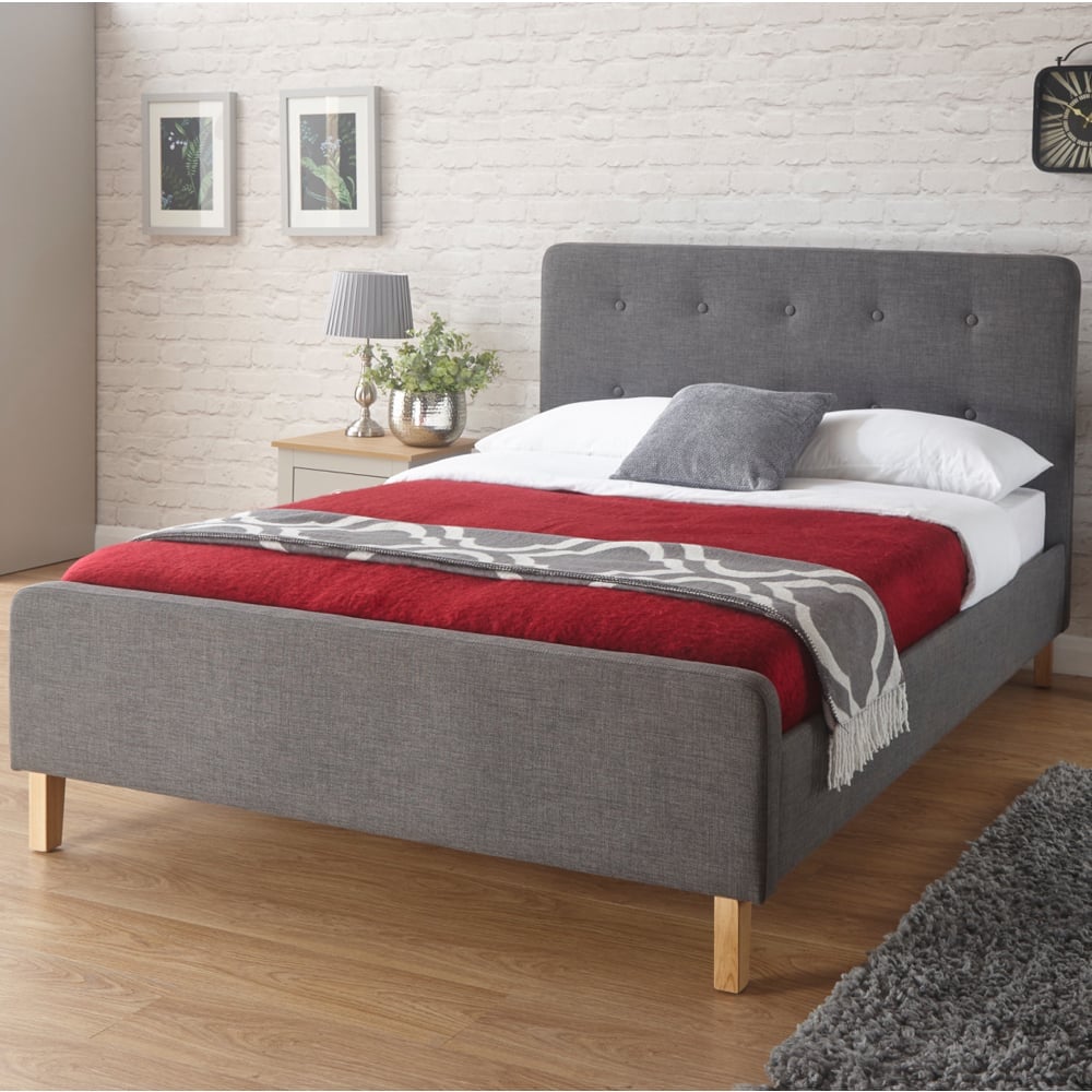 Alkham Fabric King Size Bed In Grey