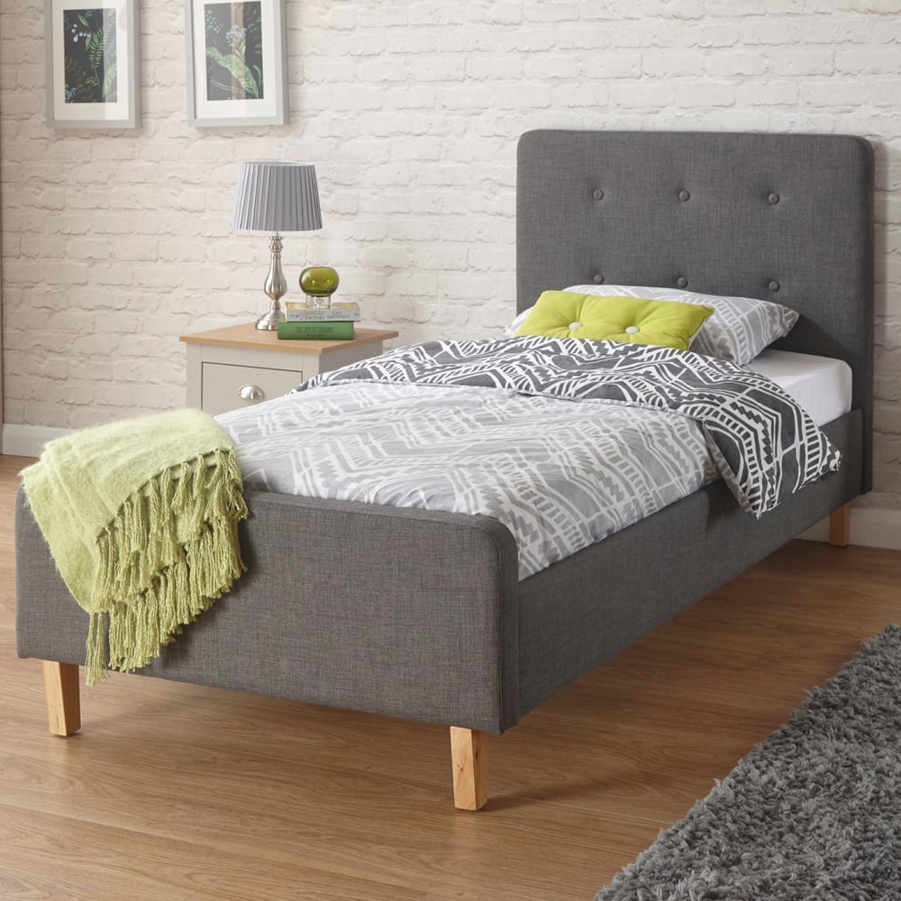 Alkham Fabric Single Bed In Grey