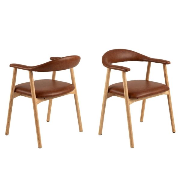 Allegan Brandy PU Leather Dining Chairs With Wooden Frame In Pair | Bed Sava