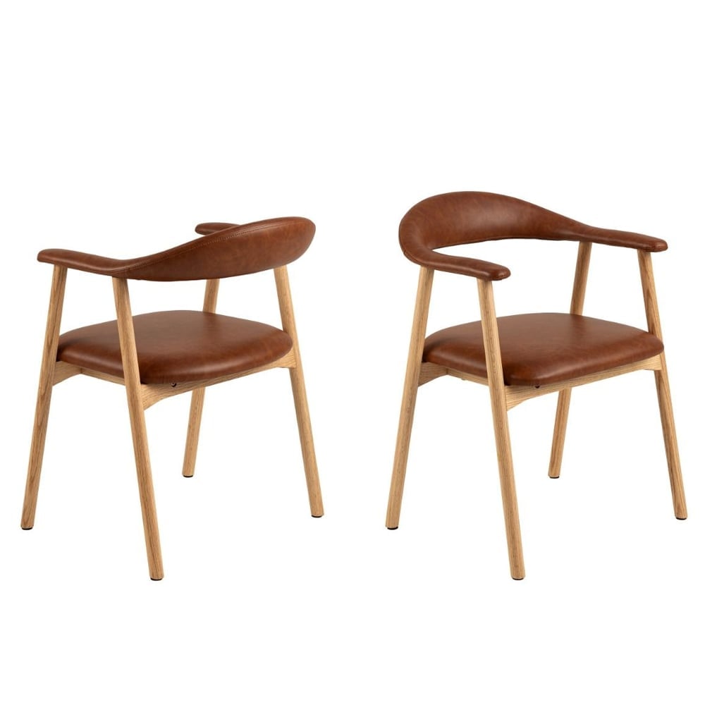Allegan Brandy PU Leather Dining Chairs With Wooden Frame In Pair