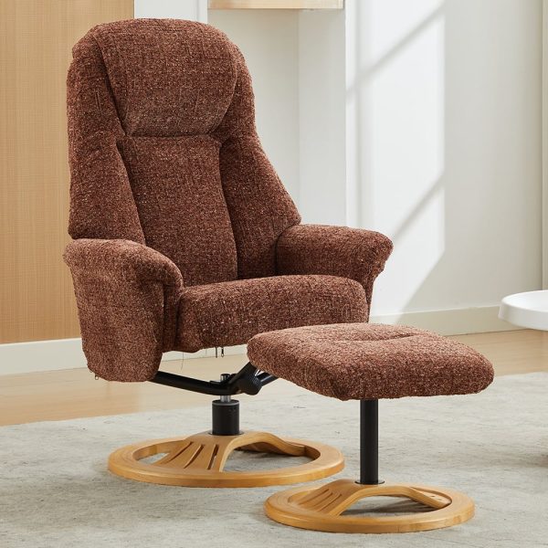 Allegan Fabric Recliner Chair With Stool In Copperblush | Bed Sava