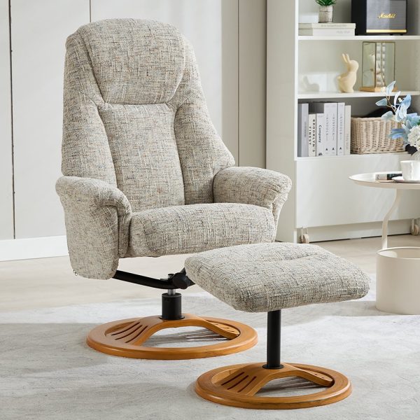 Allegan Fabric Recliner Chair With Stool In Frost | Bed Sava