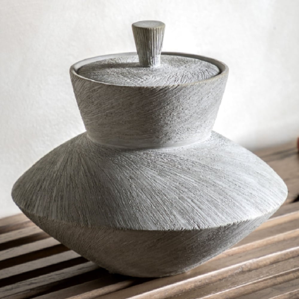 Allegan Stoneware Decorative Jar In Pebble
