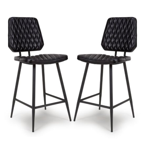 Allen Black Genuine Buffalo Leather Counter Bar Chairs In Pair