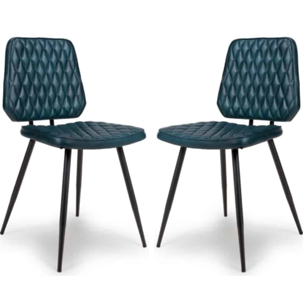 Allen Blue Leather Dining Chairs In Pair