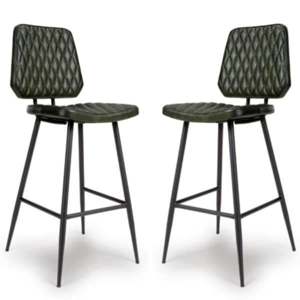 Allen Green Leather Bar Chairs In Pair | Bed Sava
