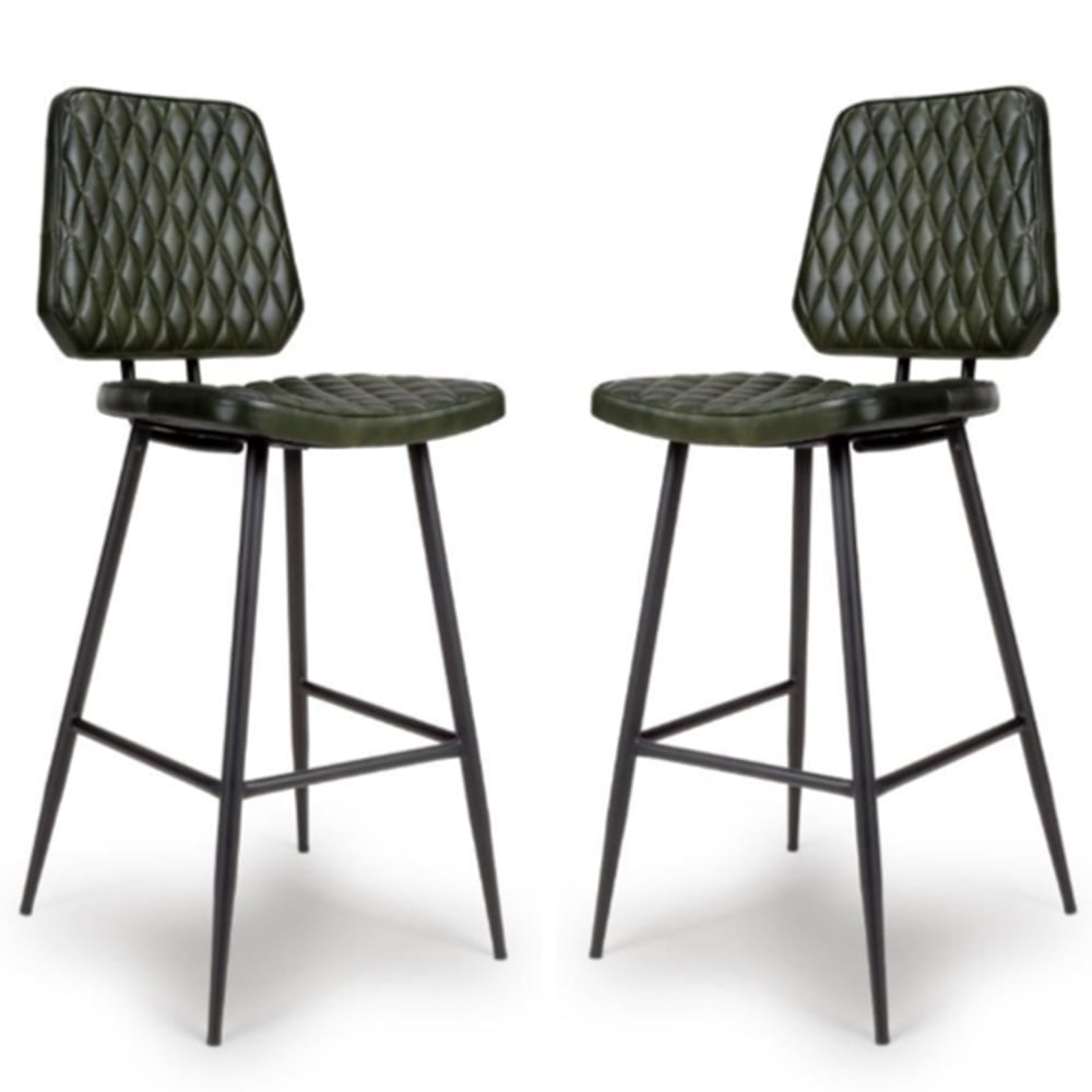 Allen Green Leather Bar Chairs In Pair
