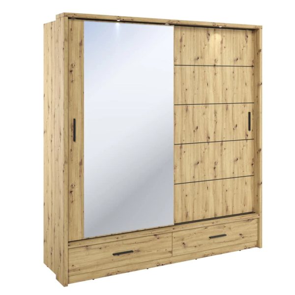 Allen Wooden Wardrobe 2 Sliding Doors In Artisan Oak With LED | Bed Sava