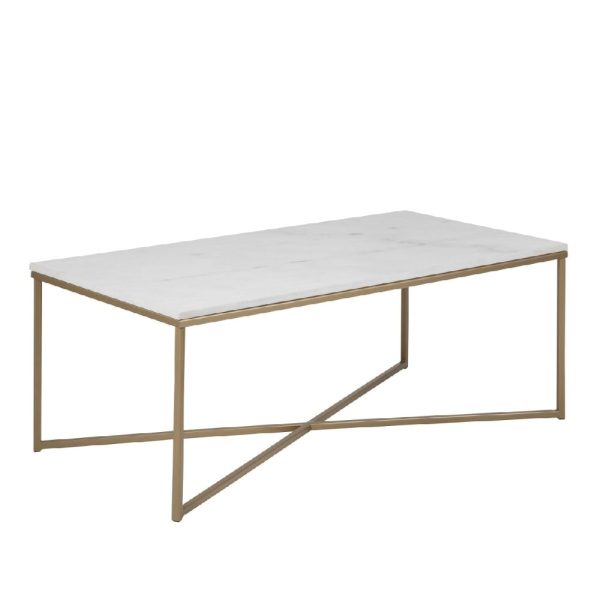 Allen Marble Coffee Table With Metal Frame In White | Bed Sava