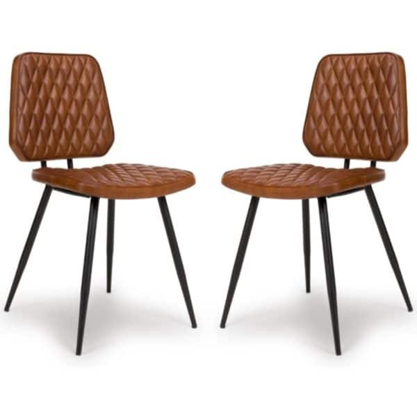 Allen Tan Leather Dining Chairs In Pair | Bed Sava