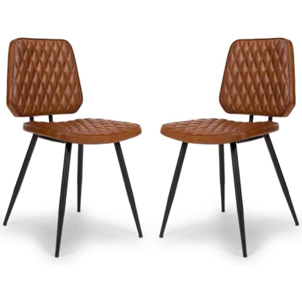 Allen Tan Leather Dining Chairs In Pair
