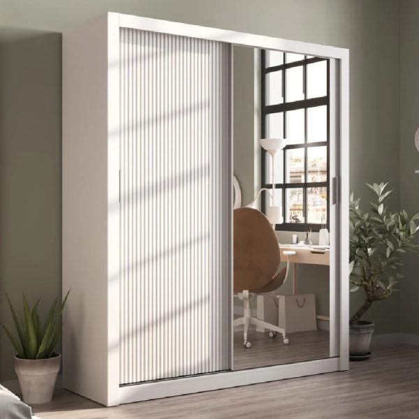Allen Wooden Wardrobe With 2 Sliding Doors In White | Bed Sava