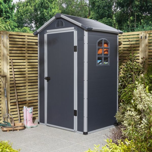 Alloya Plastic Garden Shed With Foundation Kit In Dark Grey 4×3 | Bed Sava