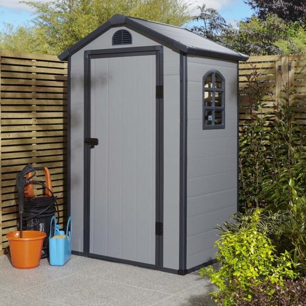 Alloya Plastic Garden Shed With Foundation Kit In Light Grey 4×3 | Bed Sava