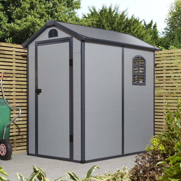 Alloya Plastic Garden Shed With Foundation Kit In Light Grey 4×6 | Bed Sava