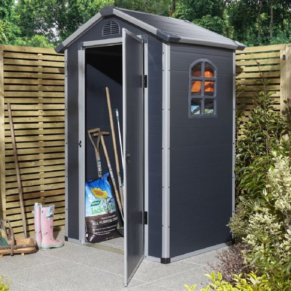 Alloya Plastic Garden Apex Shed In Dark Grey 4×3 | Bed Sava