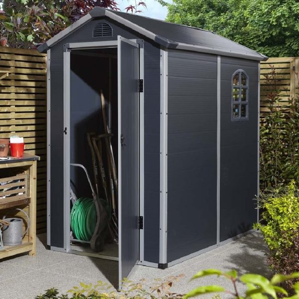 Alloya Plastic Garden Apex Shed In Dark Grey 4×6 | Bed Sava