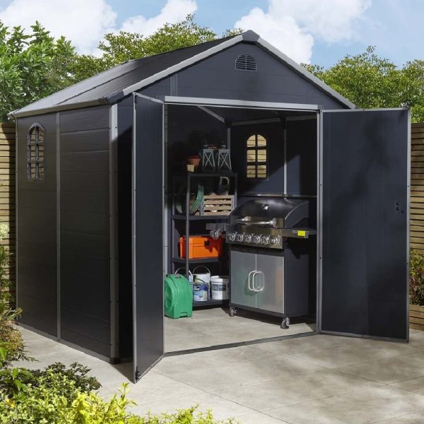 Alloya Plastic Garden Apex Shed In Dark Grey 8×6 | Bed Sava