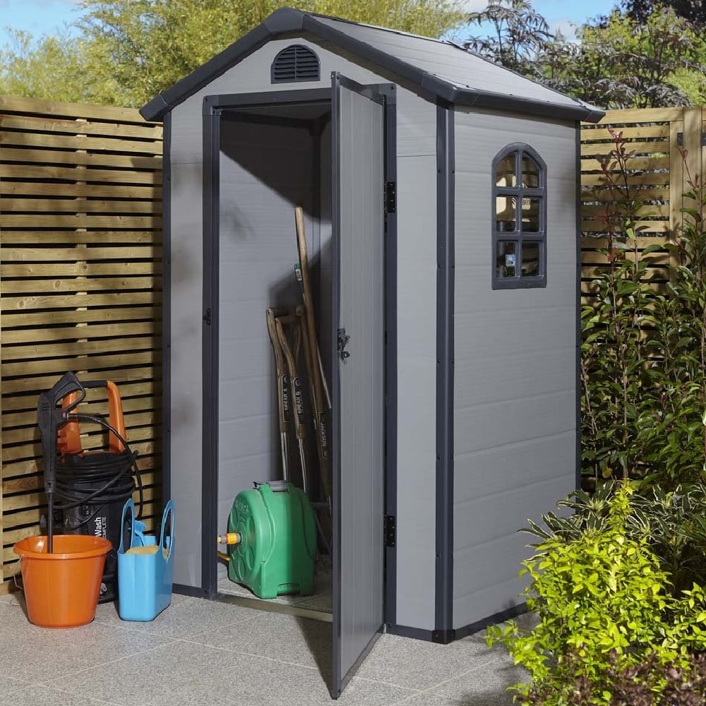 Alloya Plastic Garden Apex Shed In Light Grey 4x3
