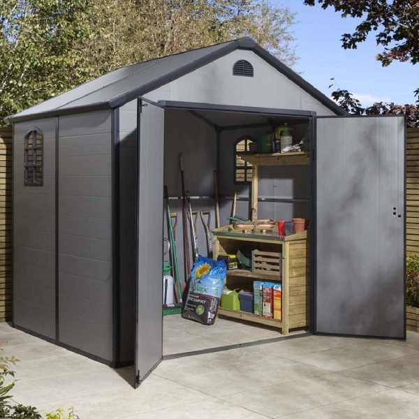 Alloya Plastic Garden Apex Shed In Light Grey 8×6 | Bed Sava