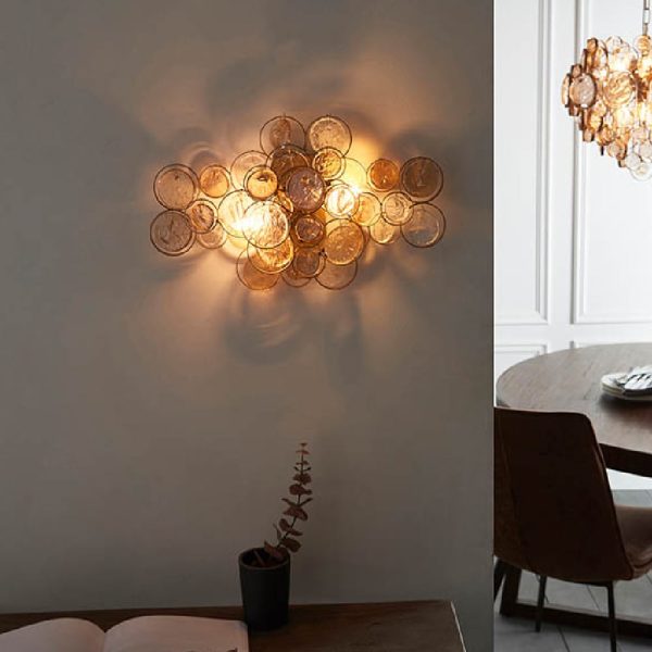 Allston Amber Glass Wall Light In Antique Gold | Bed Sava
