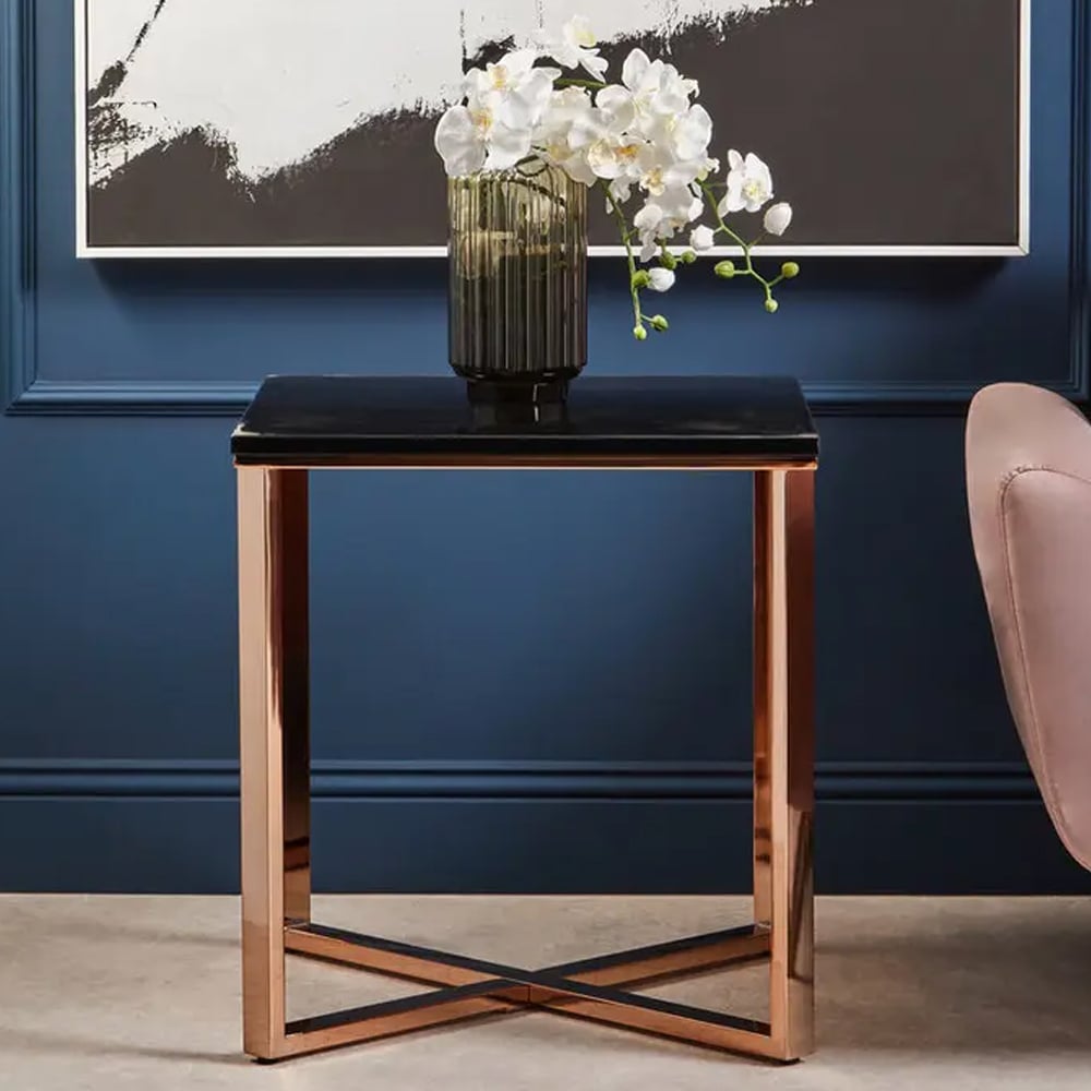 Allston Black Faux Marble End Table With Champagne Frame