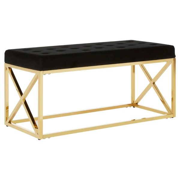 Allston Black Velvet Seating Bench With Gold Cross Frame | Bed Sava