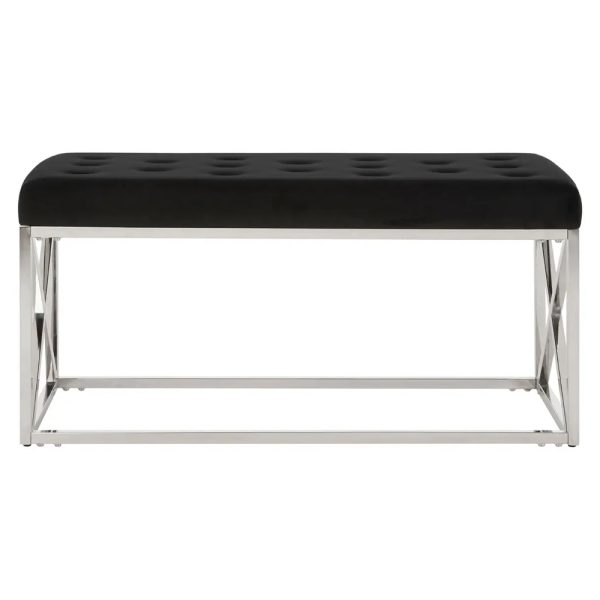 Allston Black Velvet Seating Bench With Silver Cross Frame | Bed Sava