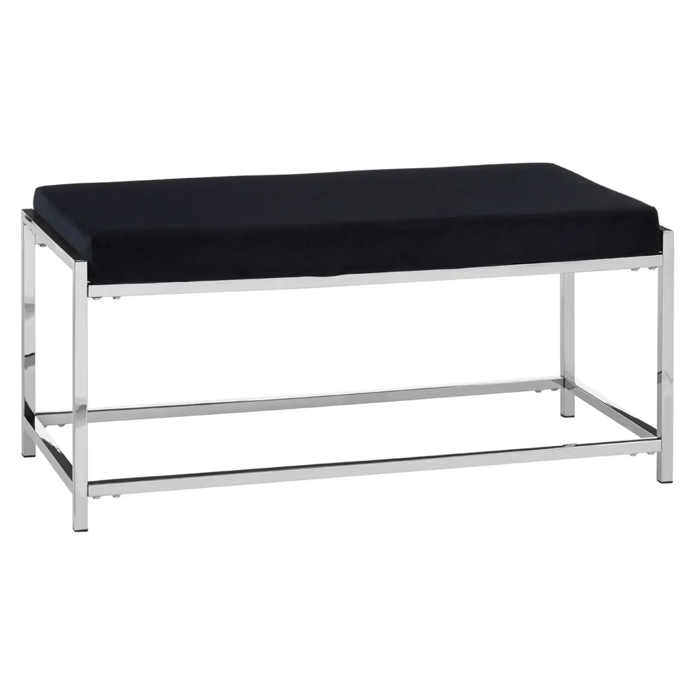 Allston Black Velvet Seating Bench With Silver Straight Frame